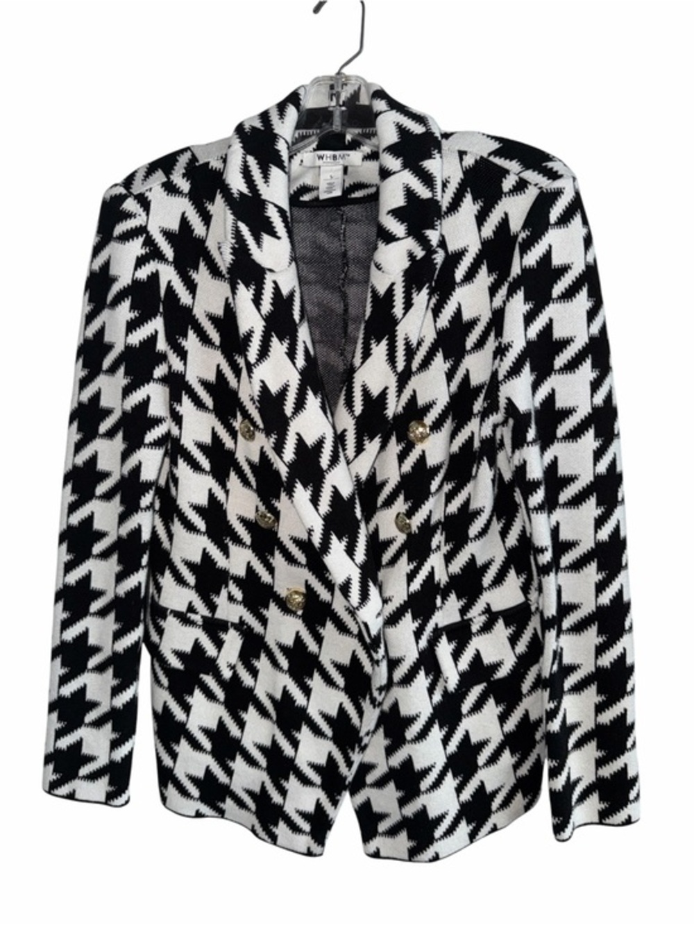 White House Black Market Black & White Houndstooth Double-Breasted Blazer Small